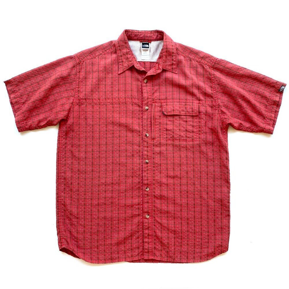 The North Face Red Plaid Hiking Short Sleeve Button Down Shirt Size L